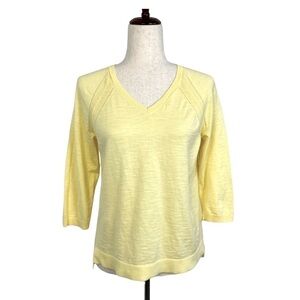 Talbots V-Neck Pullover 3/4 Sleeve Sweater. Yellow. Size Large Petite. #585